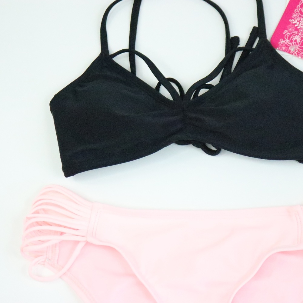 HULA HONEY 2pc Black & Pink Bikini Set - Small - NEW - Picture 5 of 5